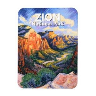 Vibrant Zion National Park Angels Landing Van Gogh Magnet