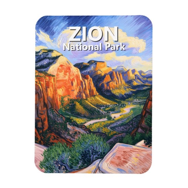 Vibrant Zion National Park Angels Landing Van Gogh Magnet (Vertical)