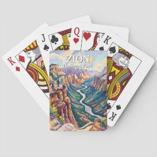 Vibrant Zion National Park Canyon River Hiking Art Poker Cards