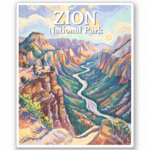 Vibrant Zion National Park Canyon River Hiking Art Sticker
