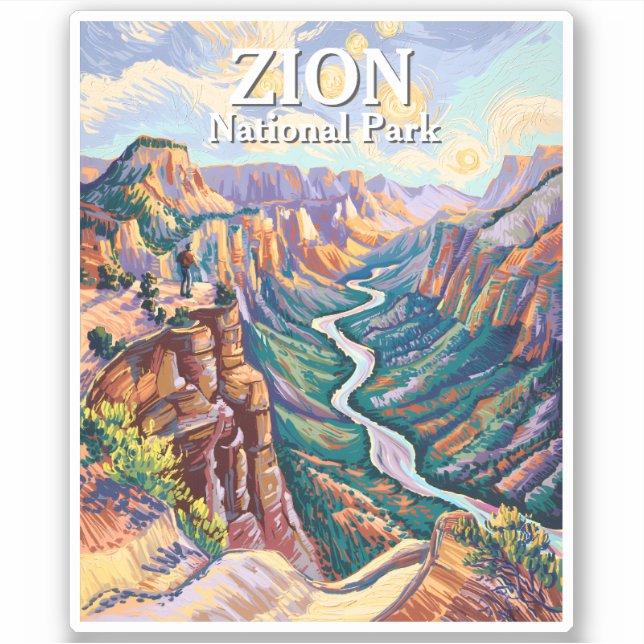 Vibrant Zion National Park Canyon River Hiking Art Sticker (Front)