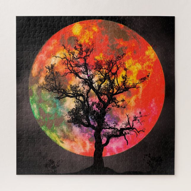 Vibrantly colored moon and tree jigsaw puzzle (Vertical)