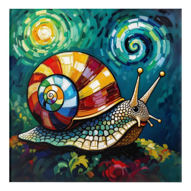 Vibrantly Colorful Impasto Whimsical Snail Acrylic Print (Front)