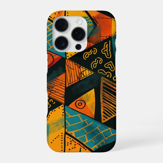 Vibrantly colorful triangles with tribal patterns iphone case (Back)