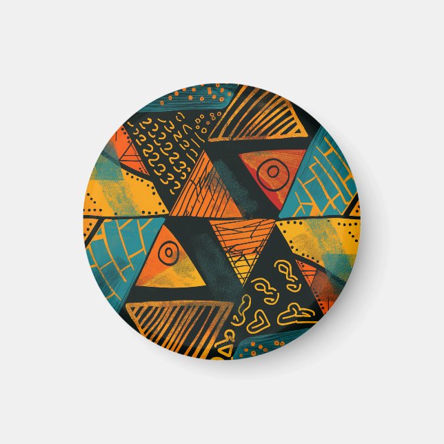 Vibrantly colorful triangles with tribal patterns magnet (Front)