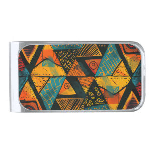 Vibrantly colorful triangles with tribal patterns silver finish money clip
