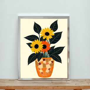 Vibrantly Potted Sunflowers & Daisy Mosaic Master Poster