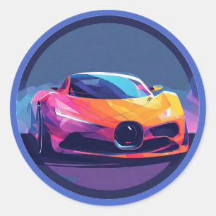 Vibrantly Rendered Sports Car Classic Round Sticker