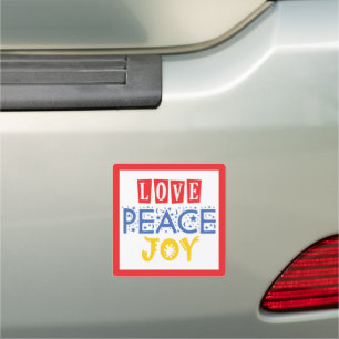 Vibrants Color and Words: Love Peace Joy Car Magnet