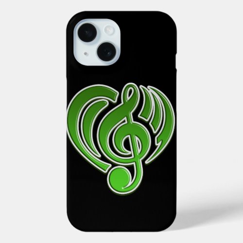 Vibrations Musical Love Green Heart Music Note DJ iPhone 15 Case