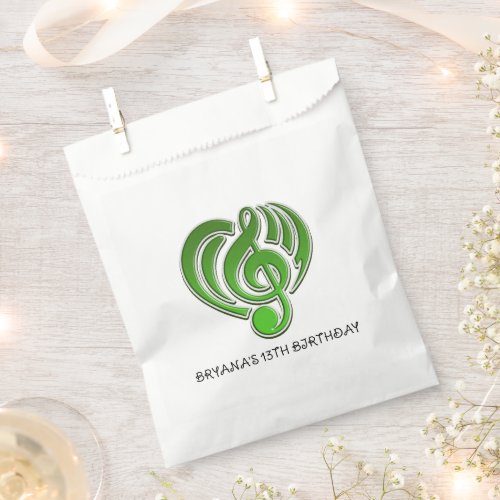 Vibrations Musical Love Green Heart Music Note DJ Favor Bag