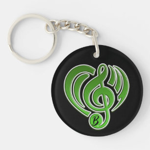 Vibrations Musical Love Green Heart Music Note DJ Keychain