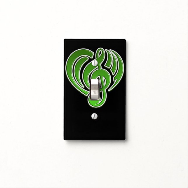Vibrations Musical Love Green Heart Music Note DJ Light Switch Cover (In Situ)