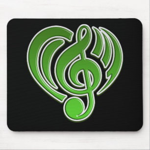 Vibrations Musical Love Green Heart Music Note DJ Mouse Pad