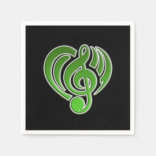 Vibrations Musical Love Green Heart Music Note DJ Napkins