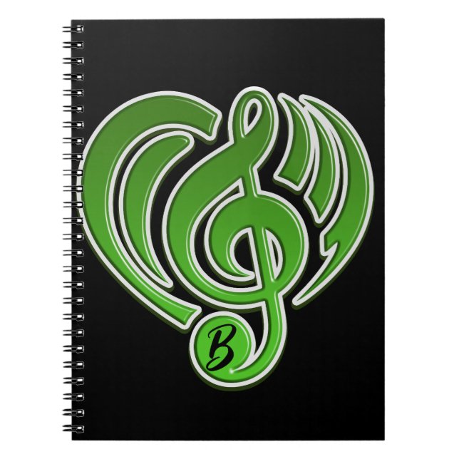 Vibrations Musical Love Green Heart Music Note DJ Notebook (Front)