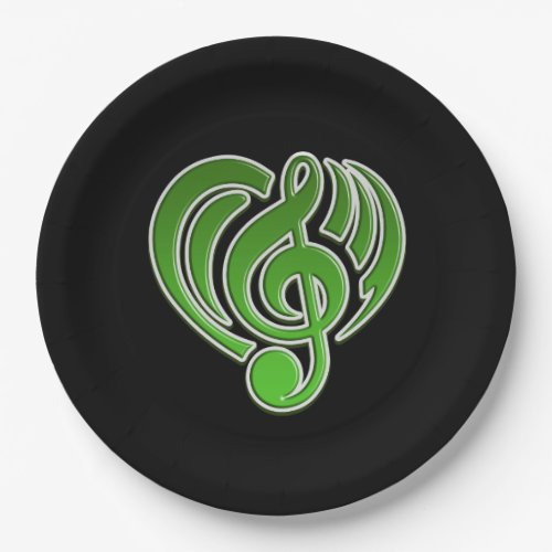 Vibrations Musical Love Green Heart Music Note DJ Paper Plates