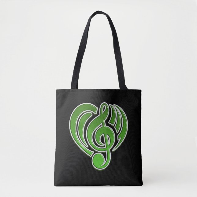 Vibrations Musical Love Green Heart Music Note DJ Tote Bag (Front)