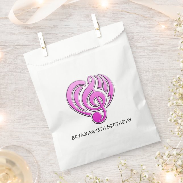 Vibrations Musical Love Pink Heart Music Note DJ Favor Bag (Clipped)