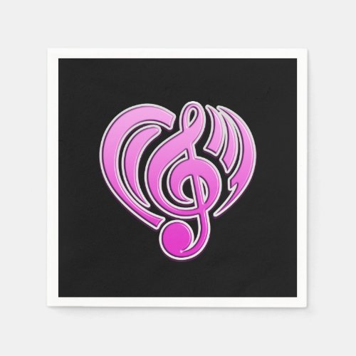 Vibrations Musical Love Pink Heart Music Note DJ Napkins