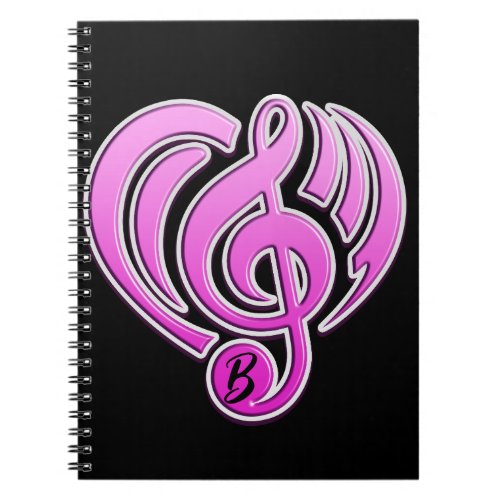Vibrations Musical Love Pink Heart Music Note DJ Notebook
