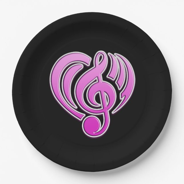 Vibrations Musical Love Pink Heart Music Note DJ Paper Plates (Front)