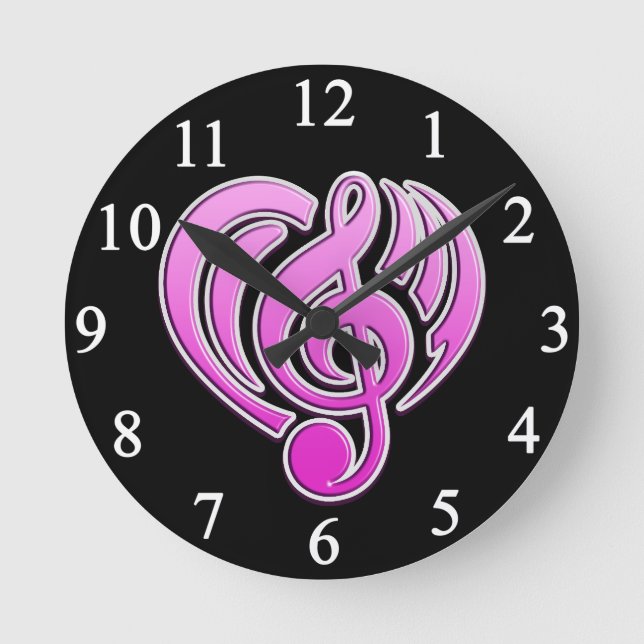 Vibrations Musical Love Pink Heart Music Note DJ Round Clock (Front)