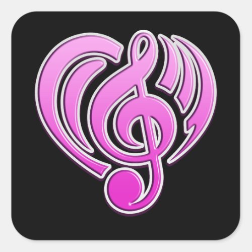 Vibrations Musical Love Pink Heart Music Note DJ Square Sticker