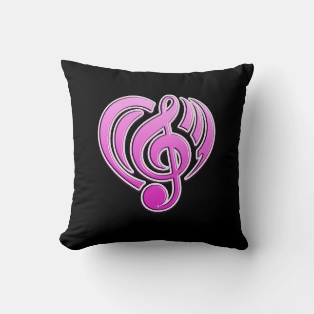 Vibrations Musical Love Pink Heart Music Note DJ Throw Pillow (Front)