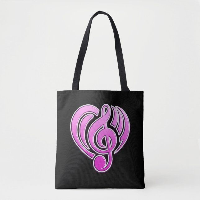 Vibrations Musical Love Pink Heart Music Note DJ Tote Bag (Front)