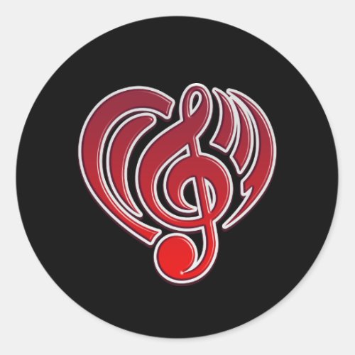 Vibrations Musical Love Red Heart Music Note DJ Classic Round Sticker