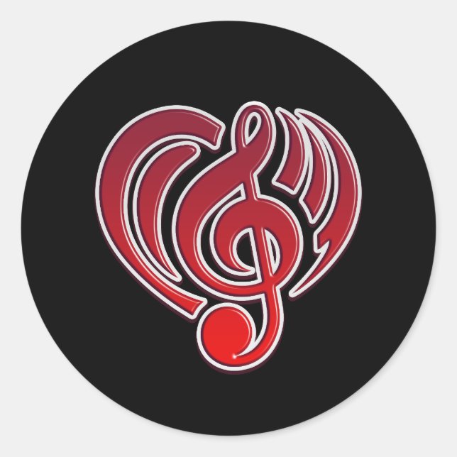 Vibrations Musical Love Red Heart Music Note DJ Classic Round Sticker (Front)