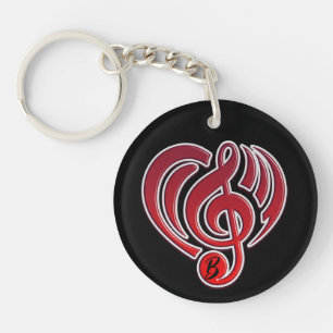 Vibrations Musical Love Red Heart Music Note DJ Keychain