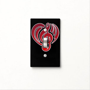 Vibrations Musical Love Red Heart Music Note DJ Light Switch Cover