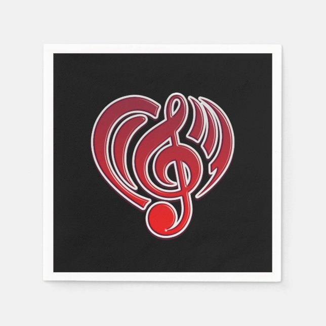 Vibrations Musical Love Red Heart Music Note DJ Napkins (Front)