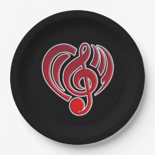 Vibrations Musical Love Red Heart Music Note DJ Paper Plates