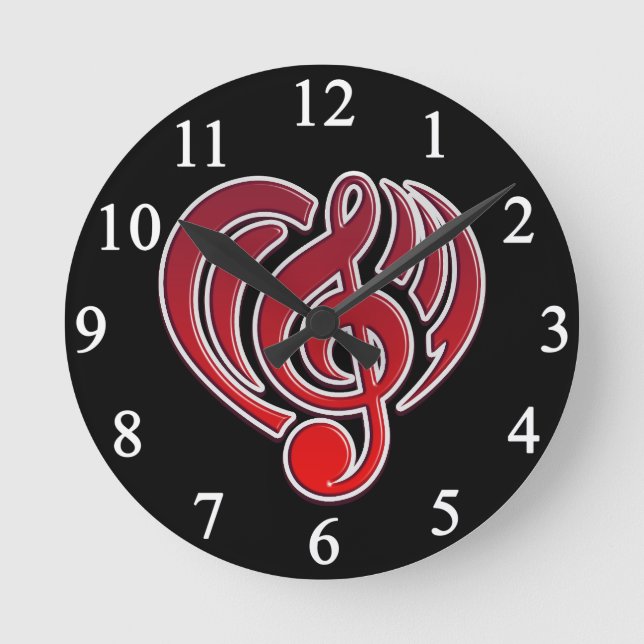 Vibrations Musical Love Red Heart Music Note DJ Round Clock (Front)