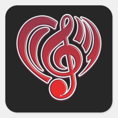 Vibrations Musical Love Red Heart Music Note DJ Square Sticker