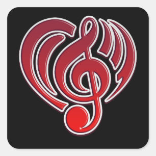 Vibrations Musical Love Red Heart Music Note DJ Square Sticker