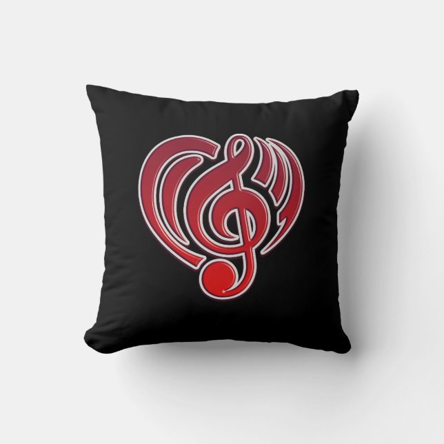 Vibrations Musical Love Red Heart Music Note DJ Throw Pillow (Front)