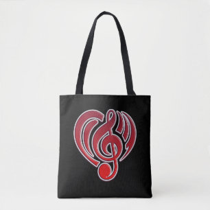 Vibrations Musical Love Red Heart Music Note DJ Tote Bag