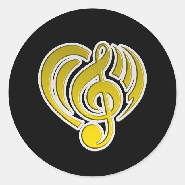 Vibrations Musical Love Yellow Heart Music Note DJ Classic Round Sticker (Front)