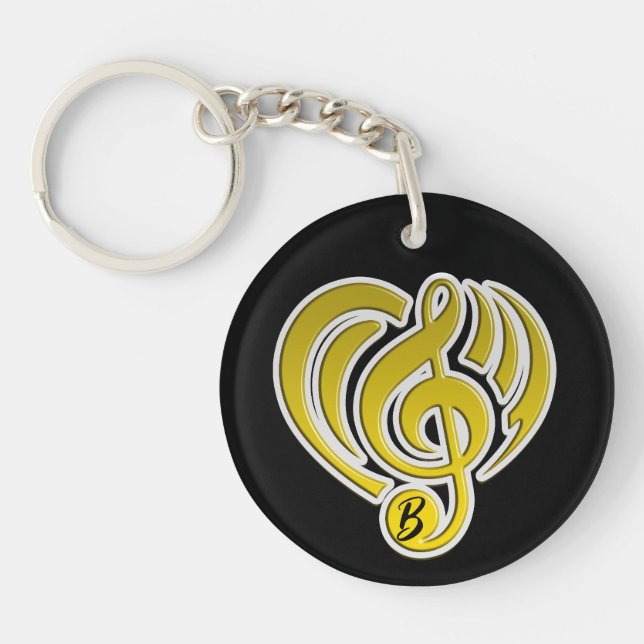 Vibrations Musical Love Yellow Heart Music Note DJ Keychain (Front)