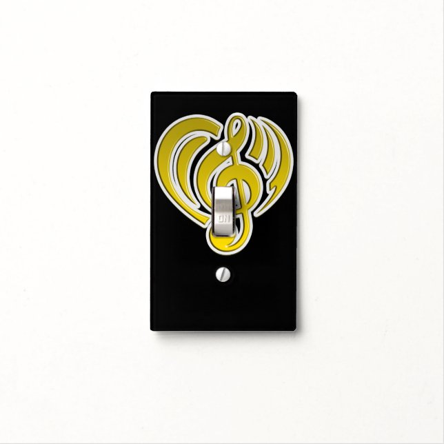 Vibrations Musical Love Yellow Heart Music Note DJ Light Switch Cover (In Situ)