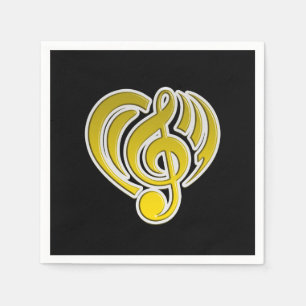 Vibrations Musical Love Yellow Heart Music Note DJ Napkins