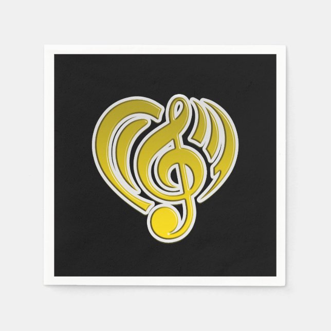 Vibrations Musical Love Yellow Heart Music Note DJ Napkins (Front)