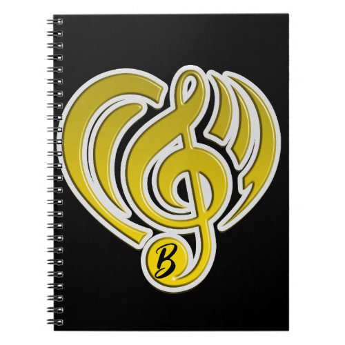 Vibrations Musical Love Yellow Heart Music Note DJ Notebook