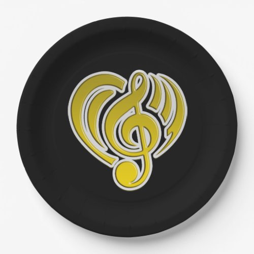 Vibrations Musical Love Yellow Heart Music Note DJ Paper Plates