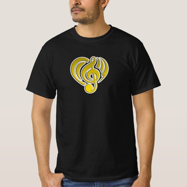 Vibrations Musical Love Yellow Heart Music Note DJ T-Shirt (Front)