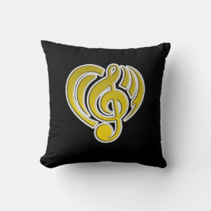 Vibrations Musical Love Yellow Heart Music Note DJ Throw Pillow